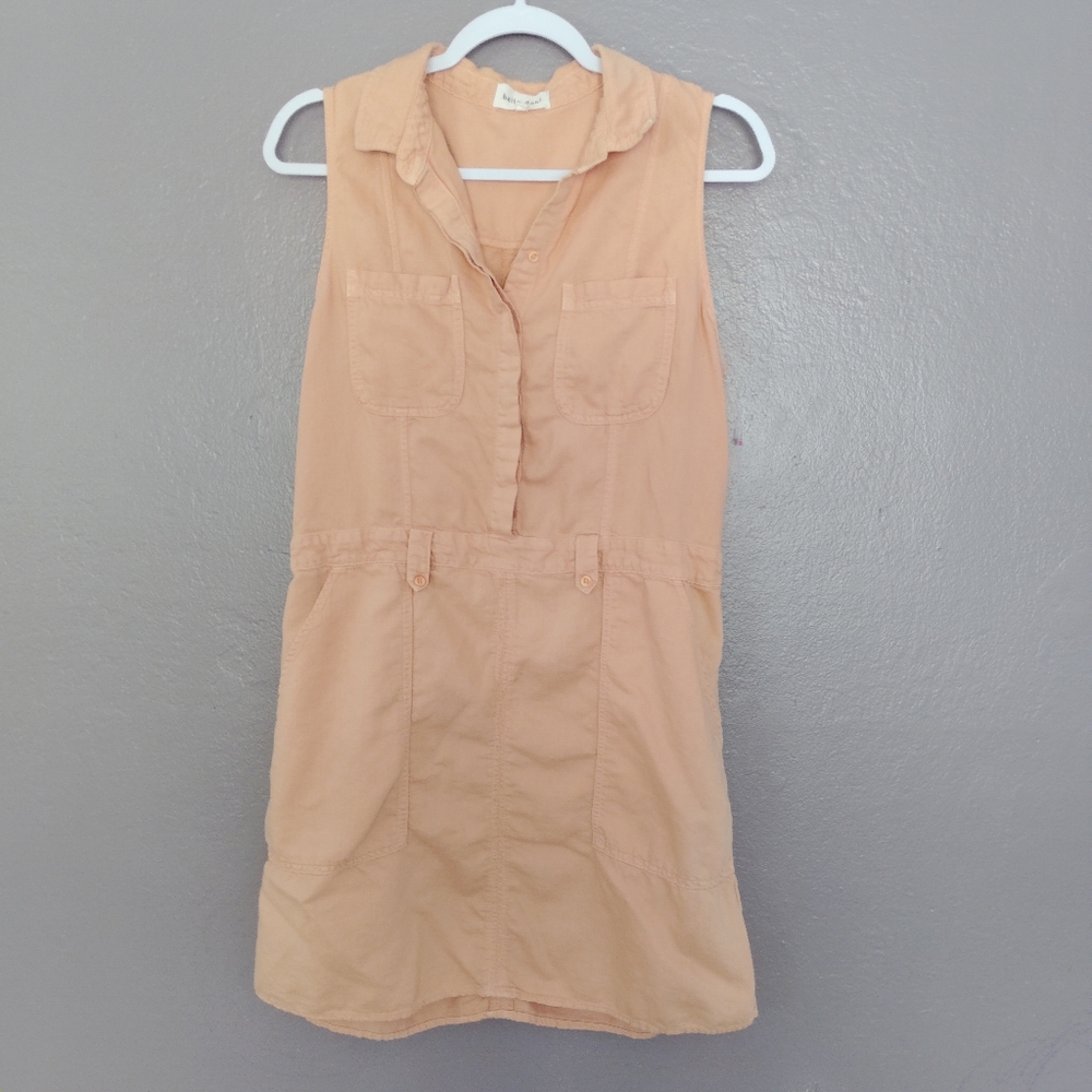 Bella Dahl Linen Blend Shirt Dress Elastic Waist Button Up  Size L